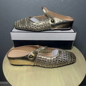 Women's square-toe woven casual flat shoes, faux leather upper, ballet flats